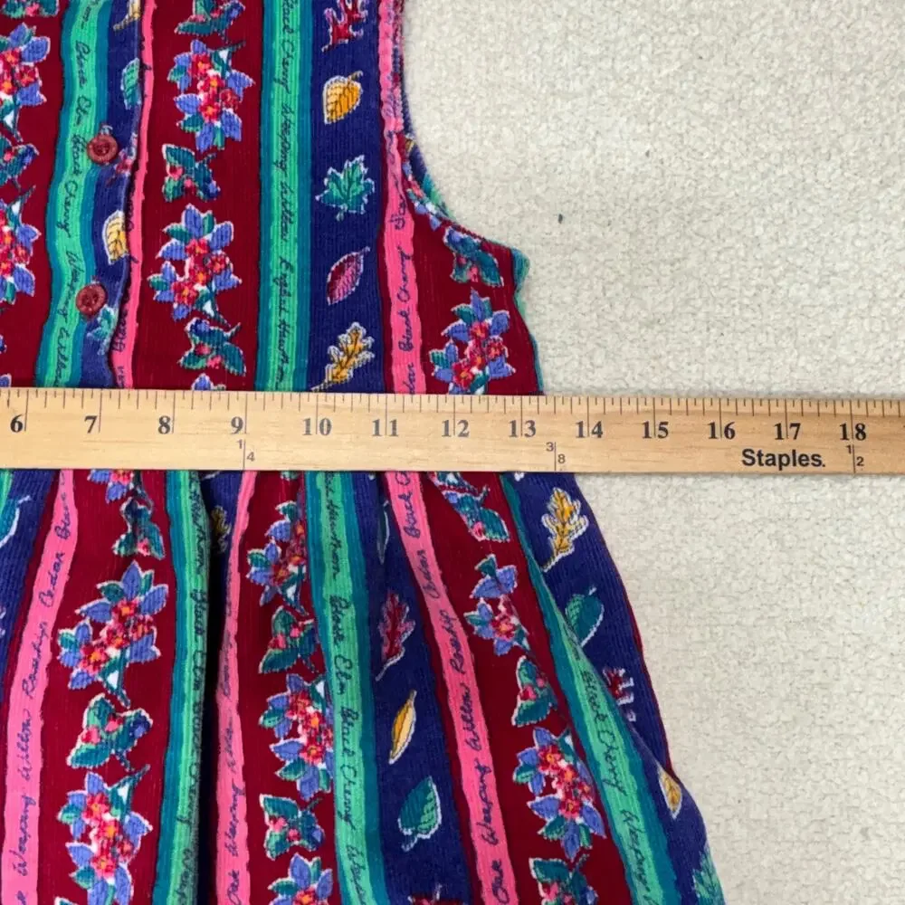 Vintage OshKosh B'Gosh Dress Girls 6 Pink Floral Corduroy Jumper Leafs Made USA
